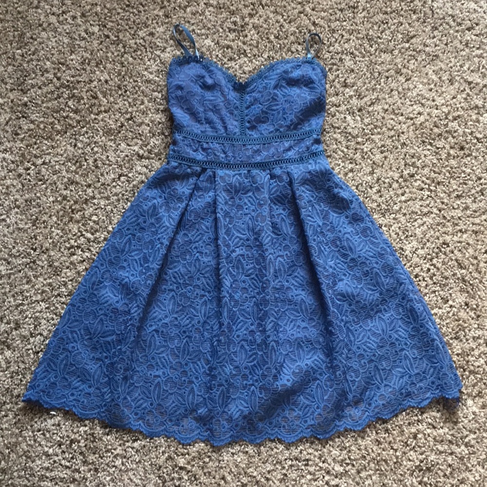 New blue guipure A line mini dress